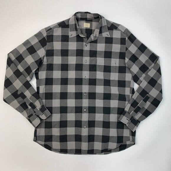 J Crew Plaid Shirt Mens M Medium Grey Plaid Long Sleeve 2-Ply Cotton Button Up - Picture 2 of 11